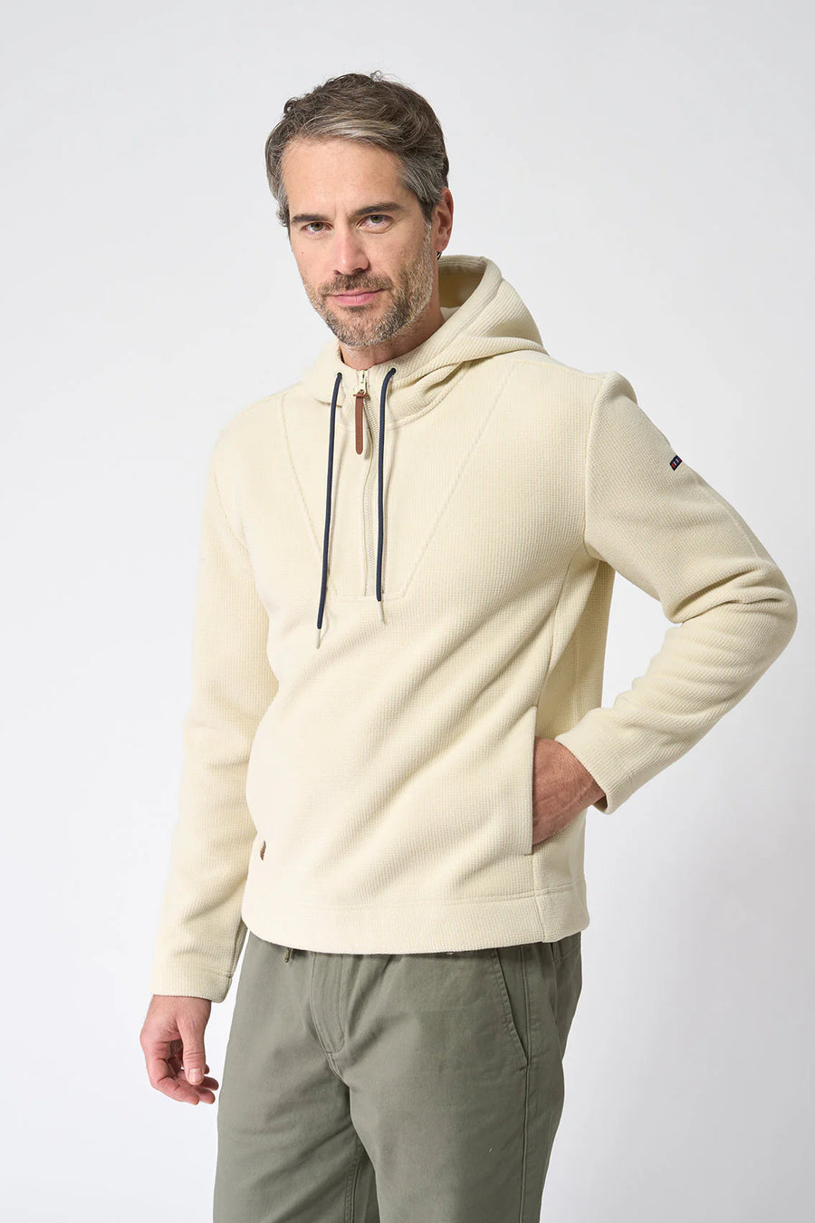 Jersey Polar Fleece Hooded Popover: Oyster