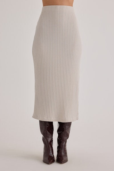 Bella Dahl Clean Waist Knit Skirt with Side Slit in Moonstone Rib