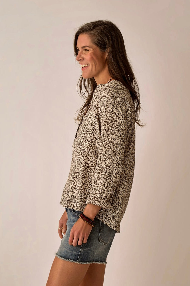 Carve Dylan Gauze Shirt: Coffee Ditsey