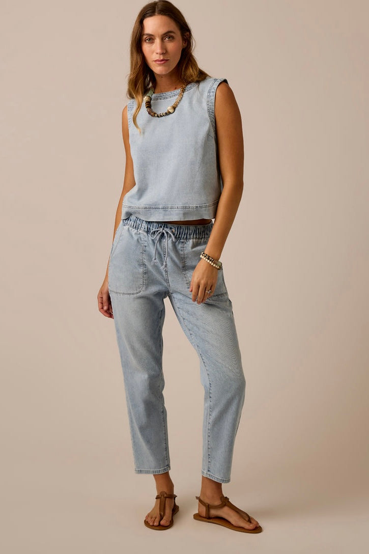 Zoe Lightweight Denim Pant-Savannah