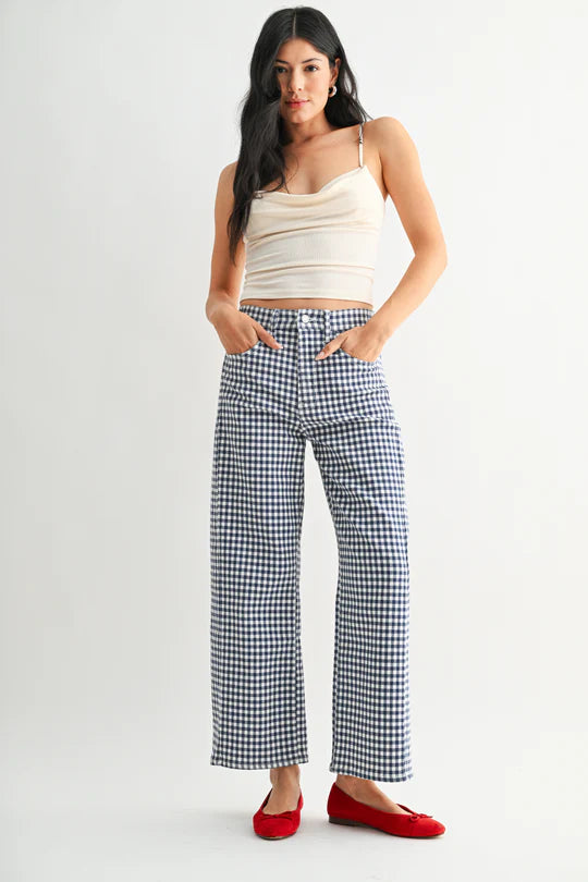 Blue Gingham Barrel Twist Jeans