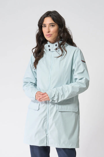 Fleece Lined Women's Long Raincoat: Aqua