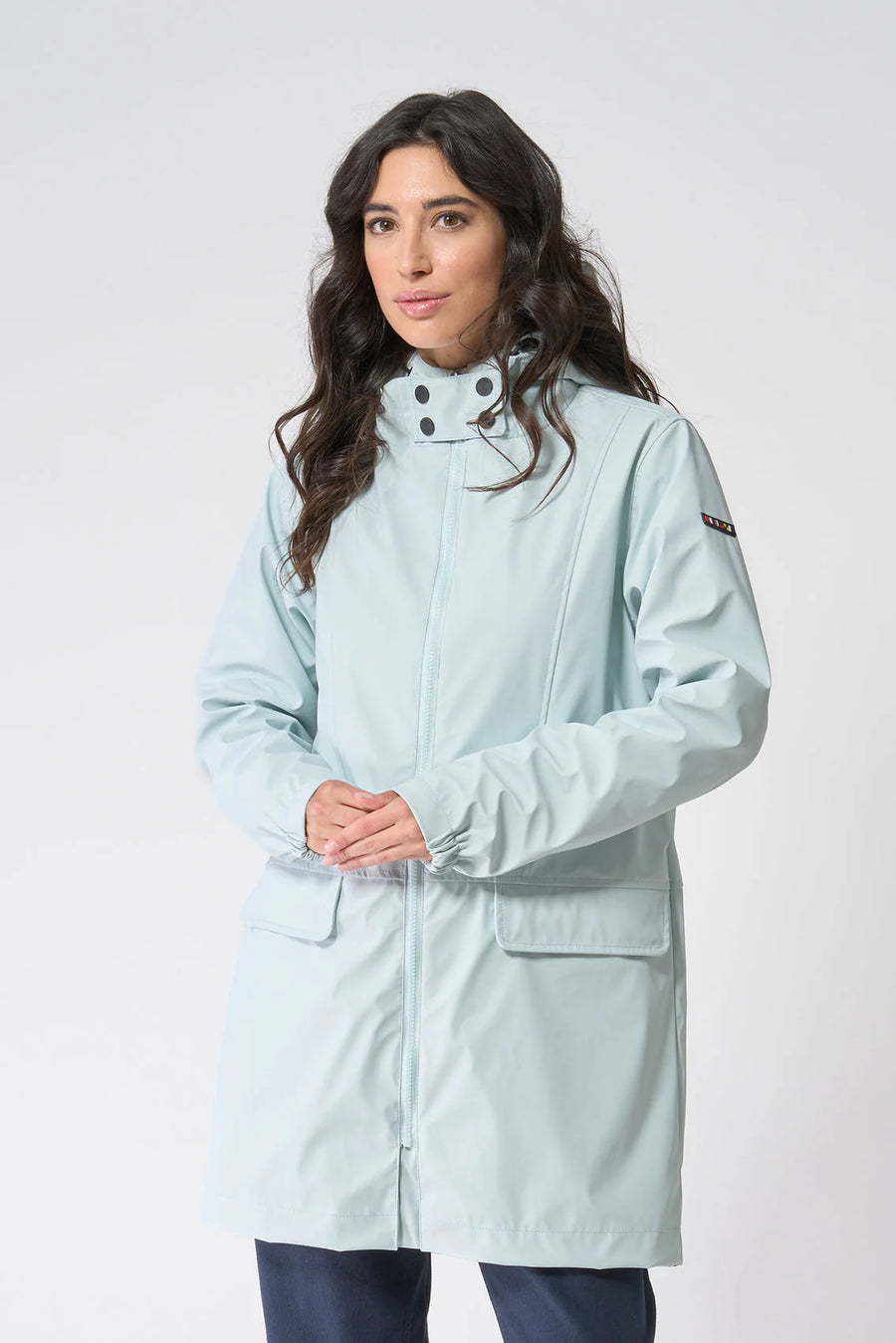 Fleece Lined Women's Long Raincoat: Aqua