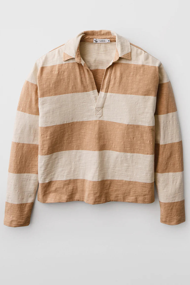 Carve Mara Slub Organic Cotton Polo Shirt: Biscuit Stripe