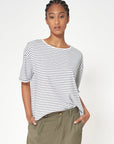 Frenchy W's Button Back Striped Tee