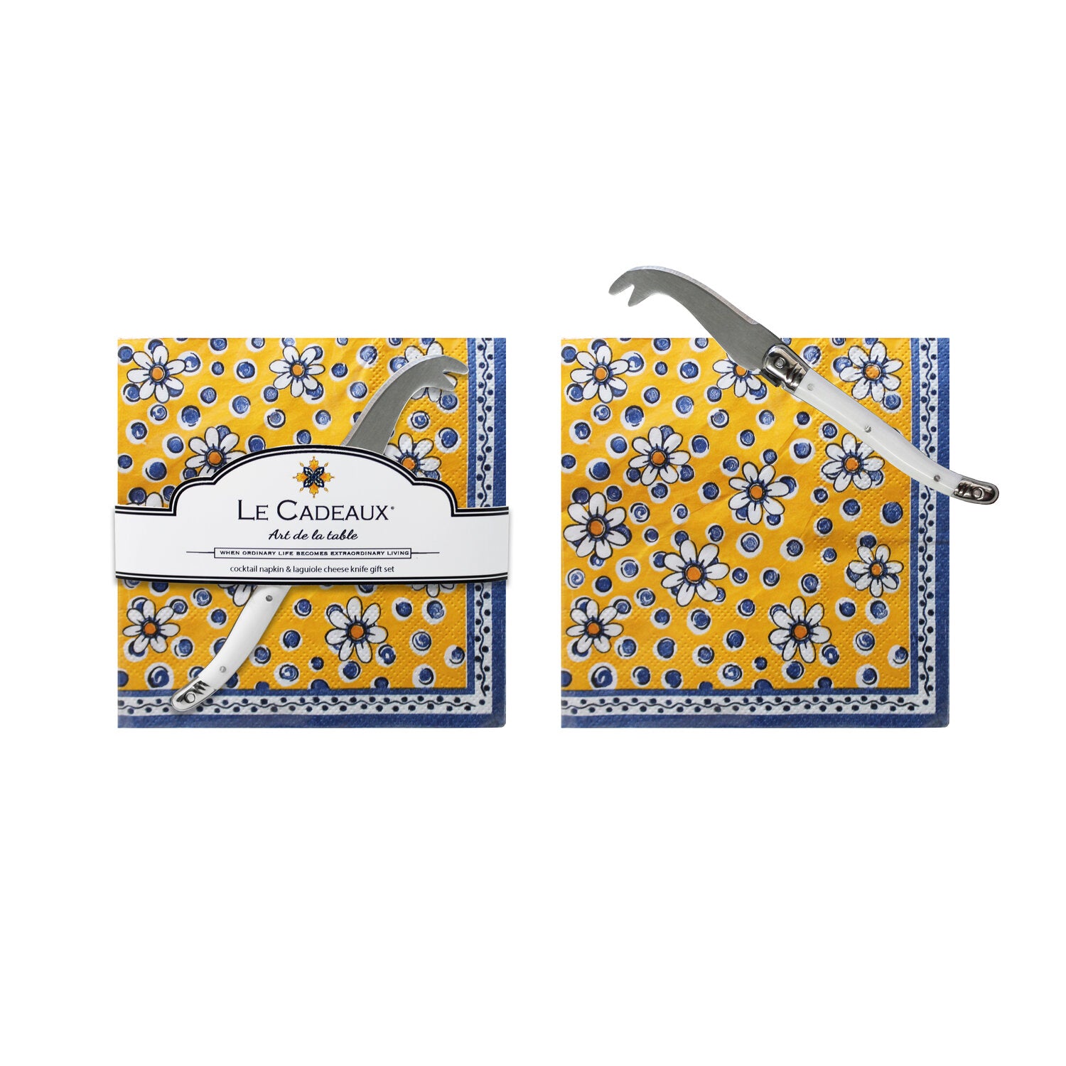 Le Cadeaux Cocktail Napkins with Cheese Knife Gift Set