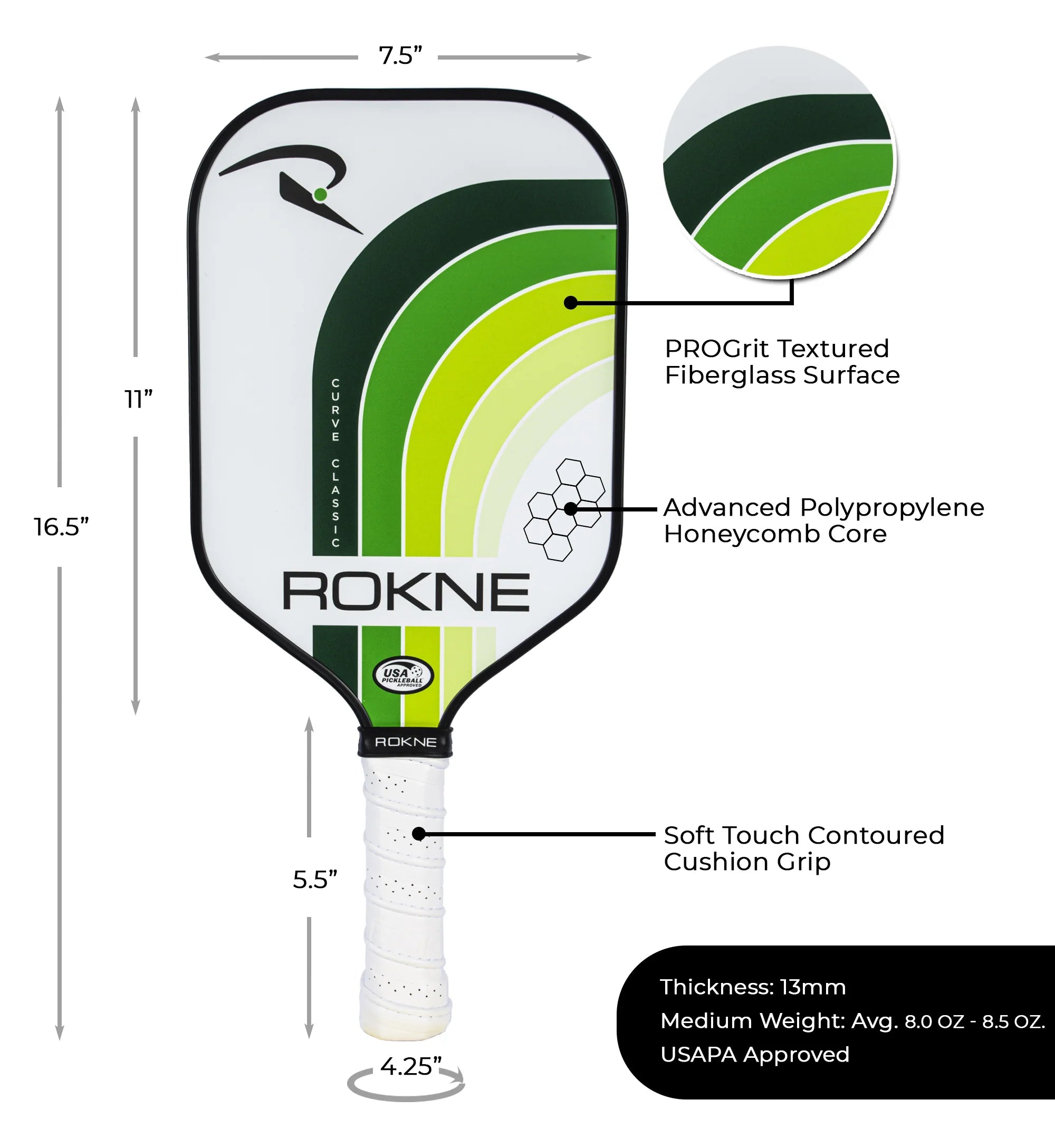 Rokne Curve Classic Original Pickleball Paddle