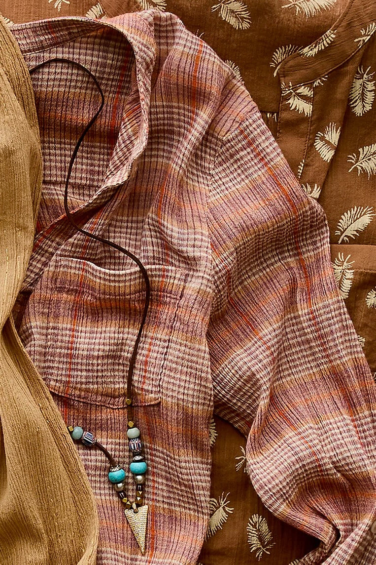 Dylan Gauze Shirt : Rosewood Plaid