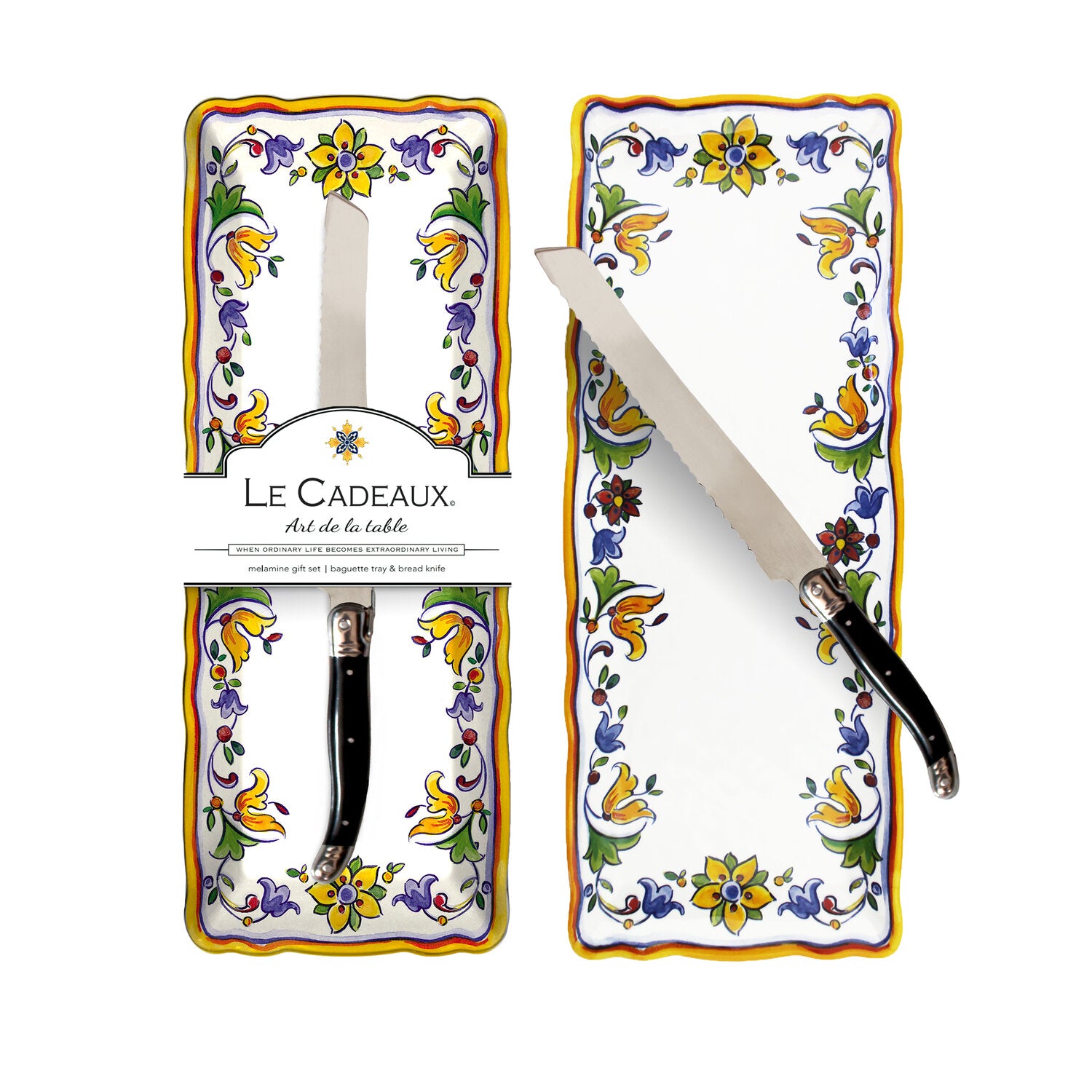 Le Cadeaux Baguete Tray with Bread Knife Gift Set