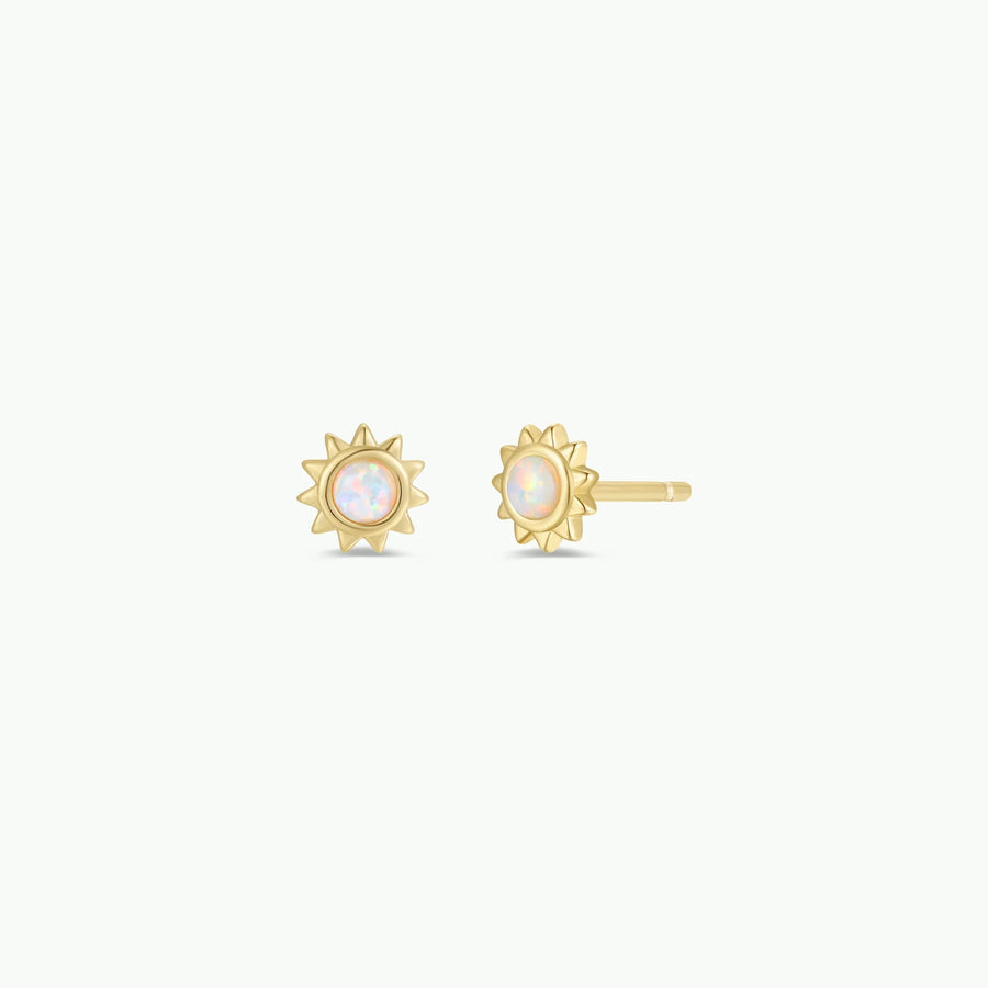 JK Sun Stud White Opal Gold Earrings