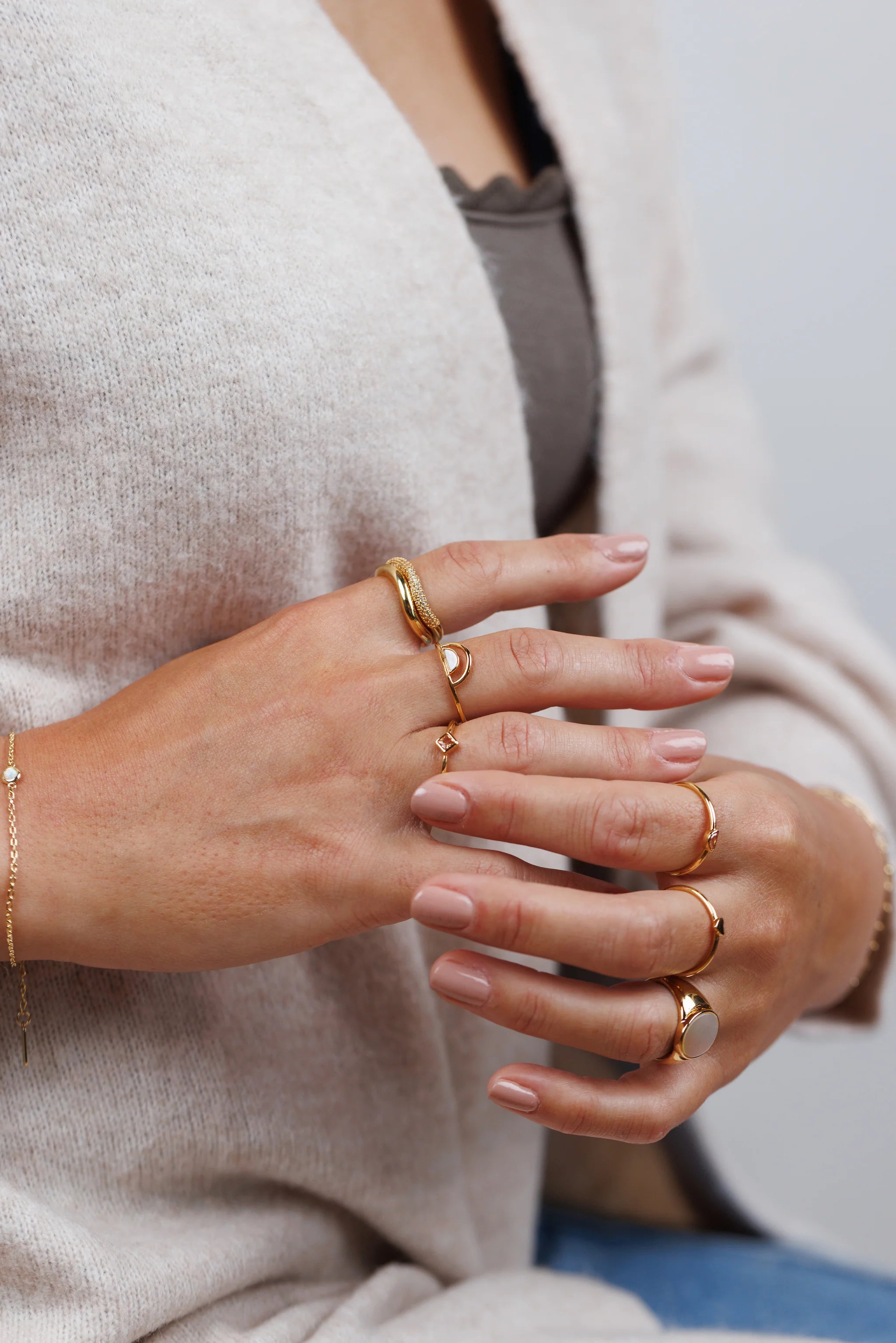 JK Diamond & Champagne Stud Gold Rings