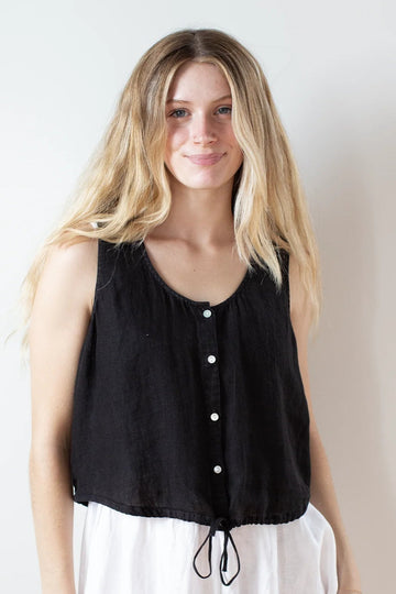 Bella Dahl Sleeveless Tie Waist Button Front Top