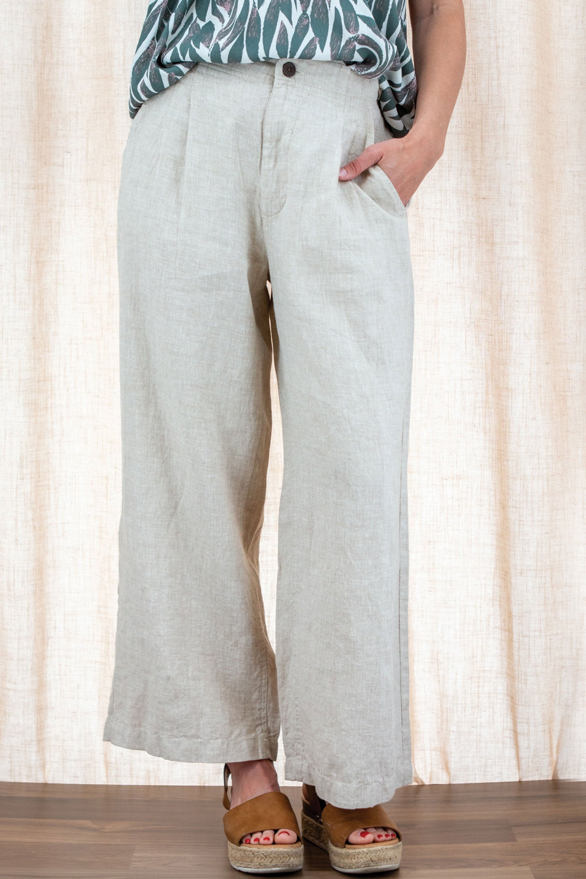 Leni Linen Plain Weave Woven Ankle Pant