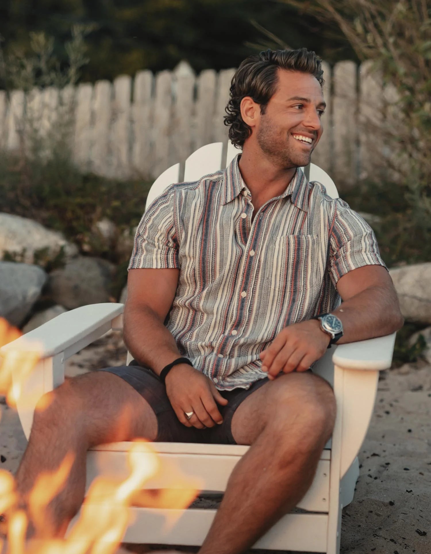 TNB Freshwater Short Sleeve Button Up Shirt: Americana Stripe