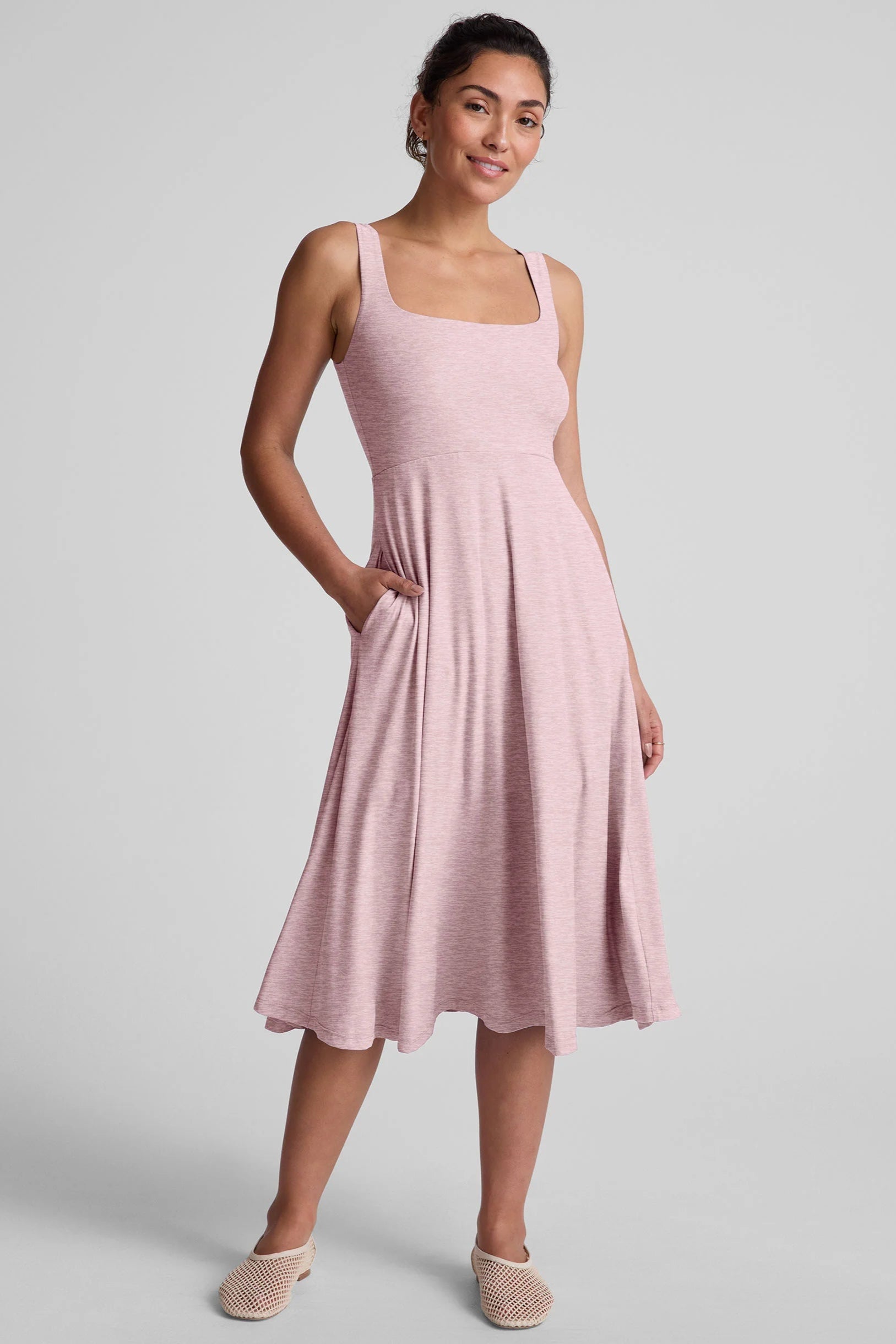 Featherweight At the Ready Square Neck Dress-Pink Haze