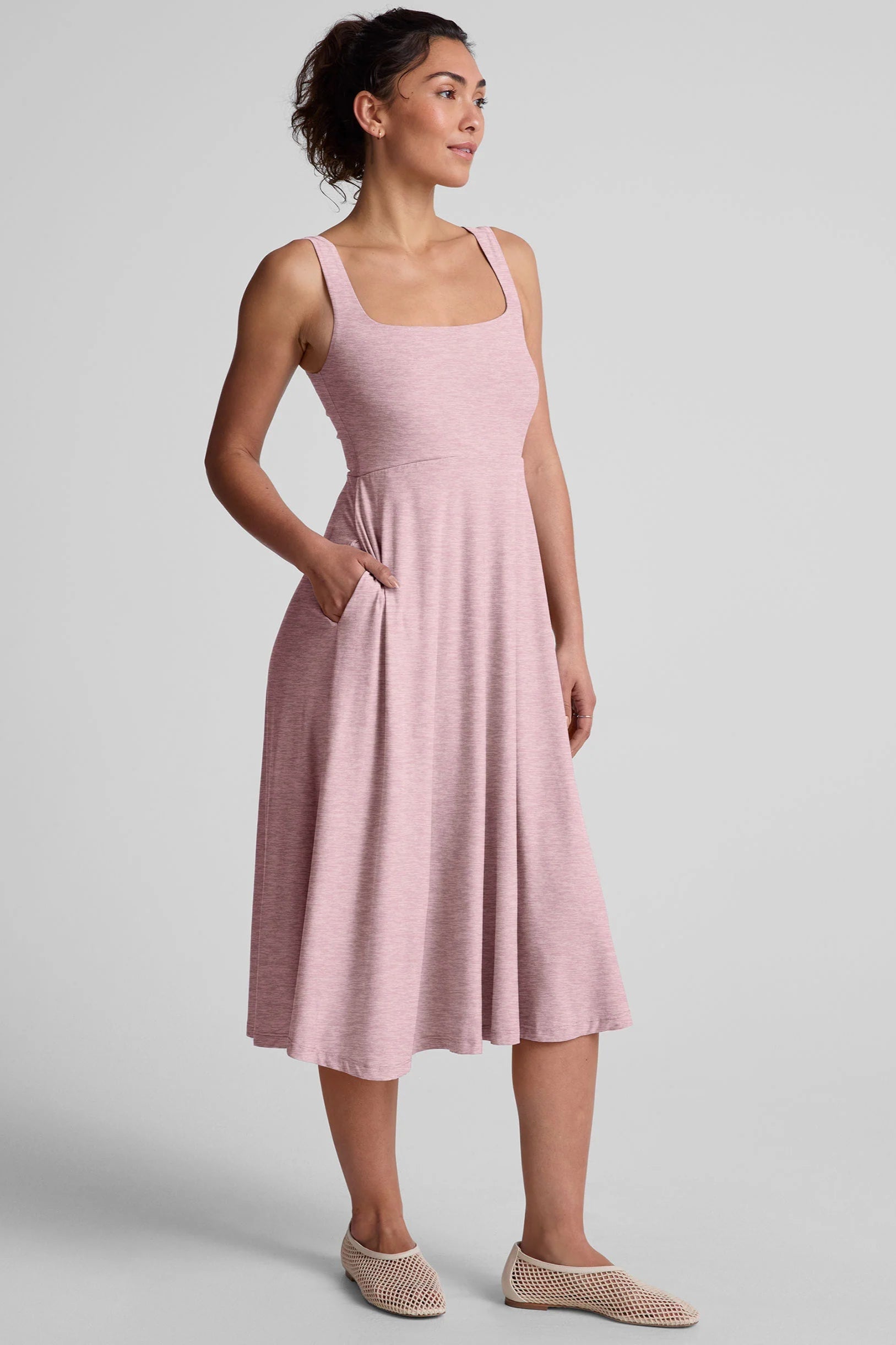 Featherweight At the Ready Square Neck Dress-Pink Haze
