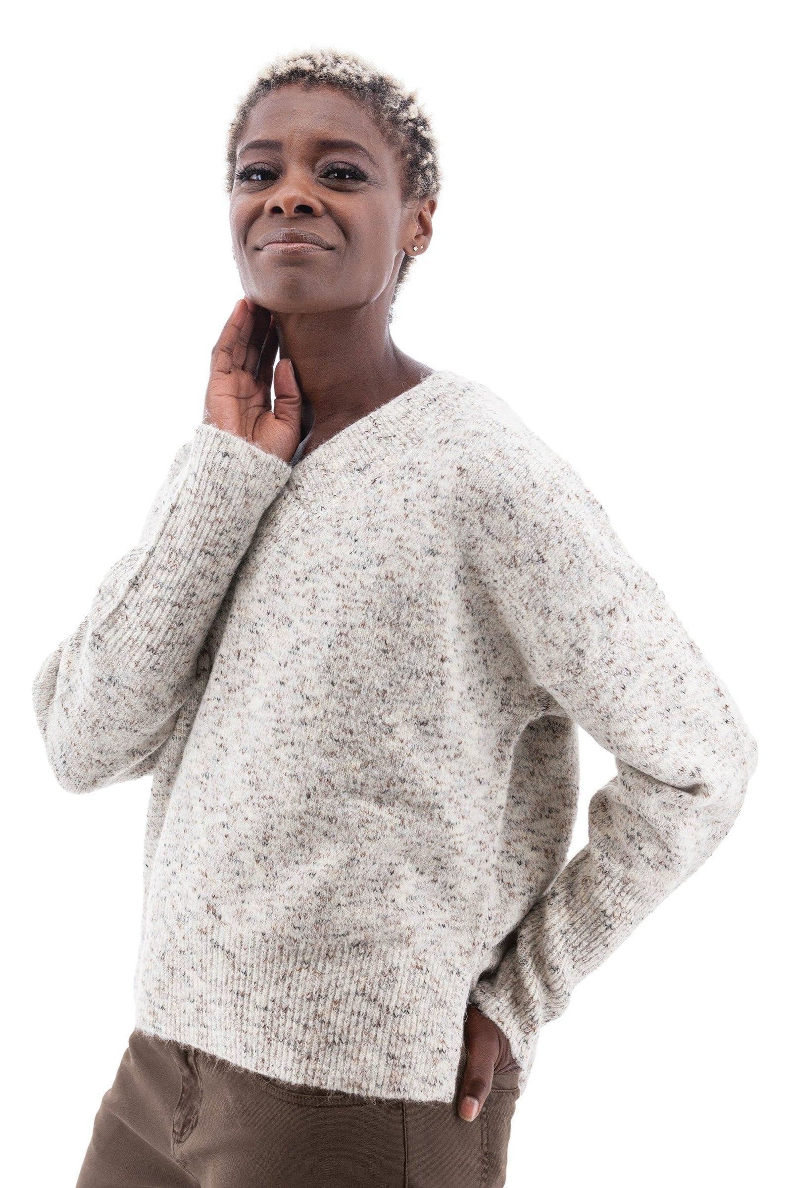 Elsa V-Neck Sweater: Egret