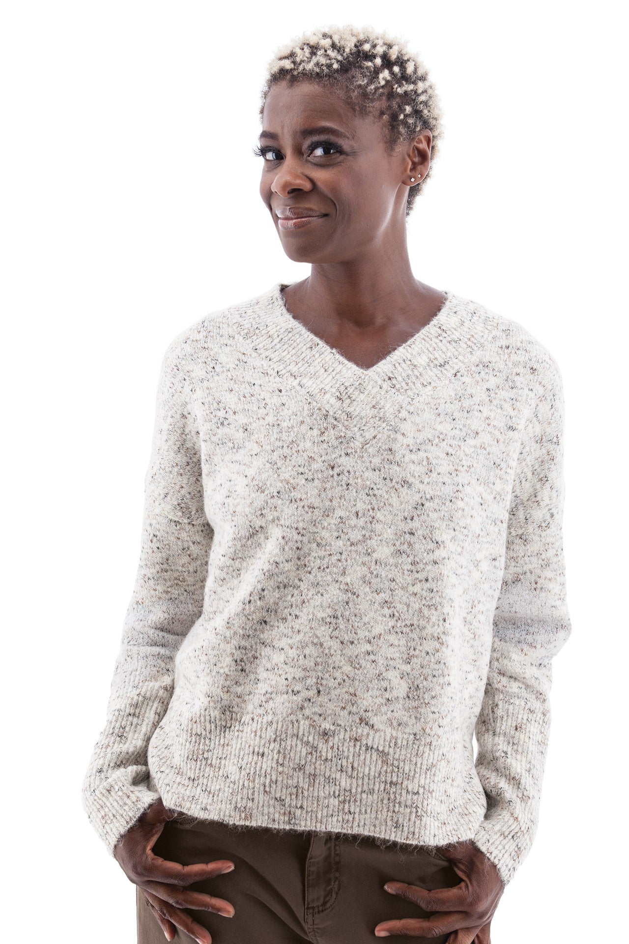Elsa V-Neck Sweater: Egret