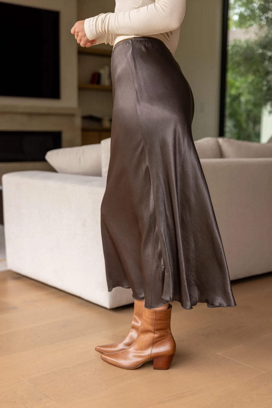Chocolate Silky Slip Skirt