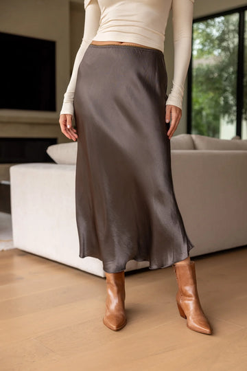 Chocolate Silky Slip Skirt
