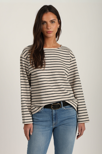 Charlie Stripe Pullover Crew: Oatmeal/Black