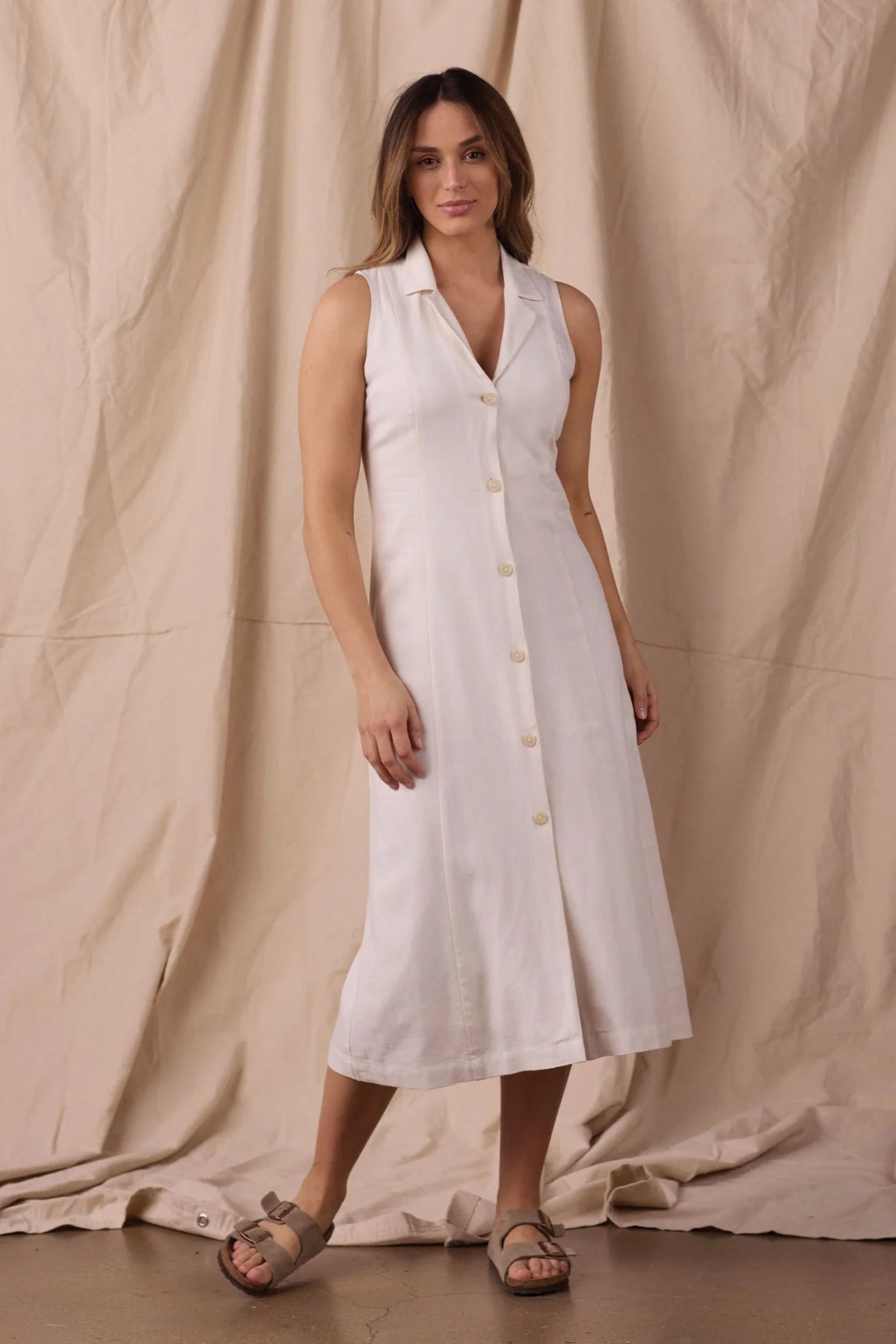 Leukos Linen Blend Lapel Dress