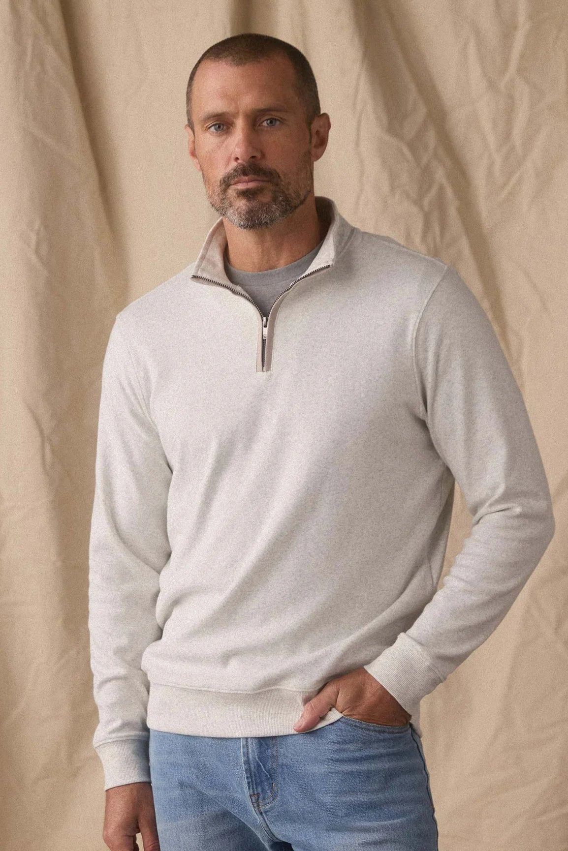 Purmeso Weekend 1/4 Zip in Stone