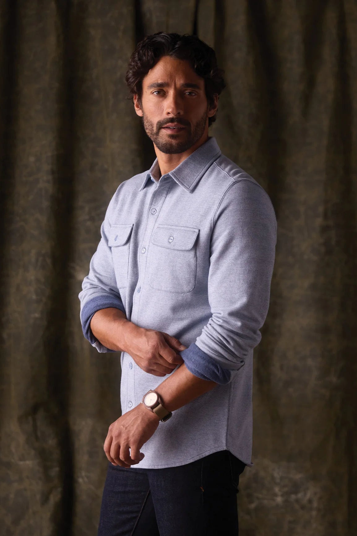 TNB Textured Knit Shirt in Vintage Blue