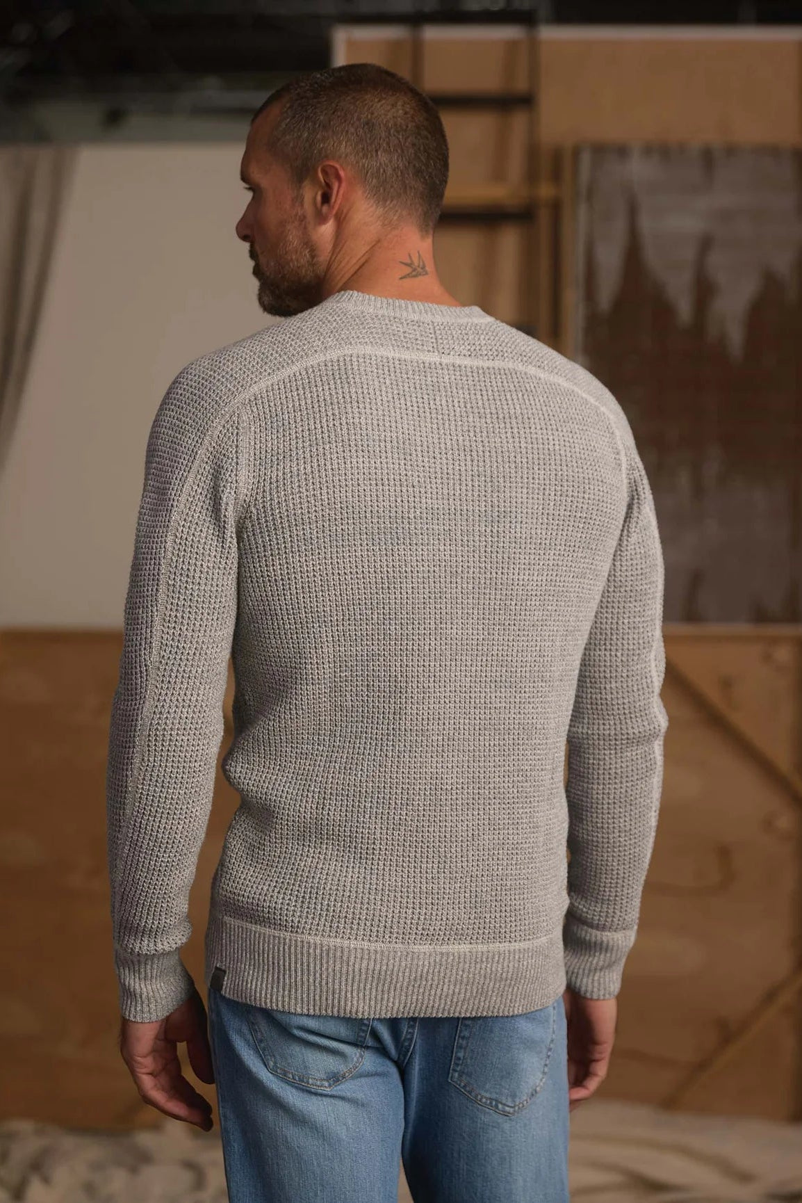 TNB Waffle Crewneck Sweater in Light Grey Marled