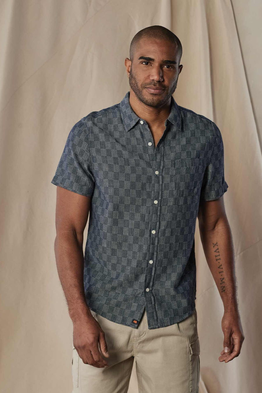 TNB Freshwater Short Sleeve Button Up Shirt: Summer Navy Check