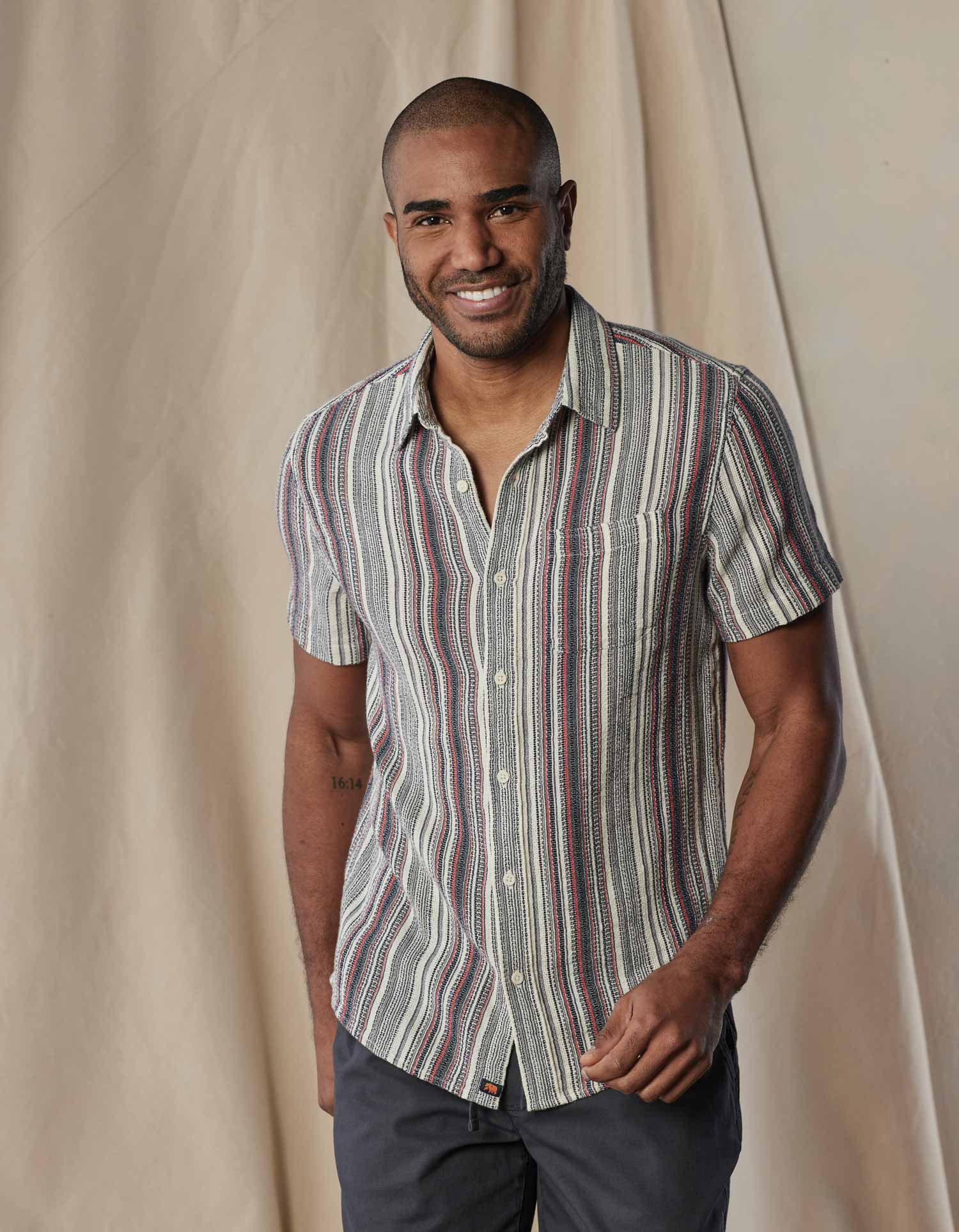 TNB Freshwater Short Sleeve Button Up Shirt: Americana Stripe