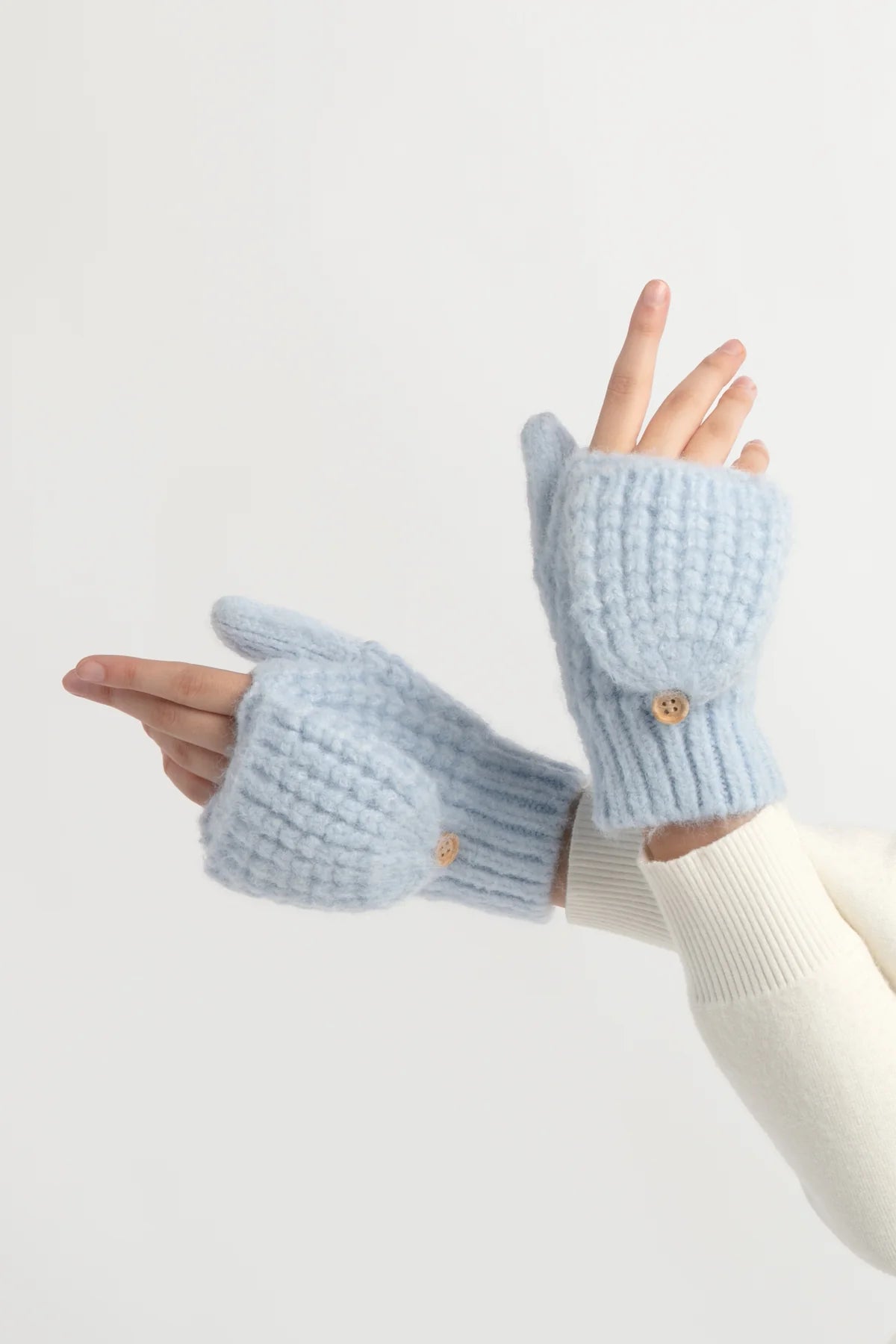 Wool Blend Waffle Knit Flip Mittens