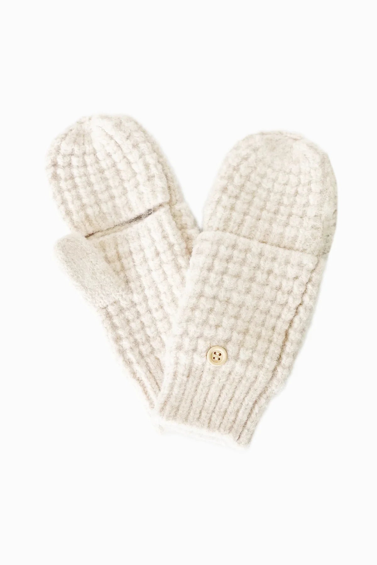 Wool Blend Waffle Knit Flip Mittens