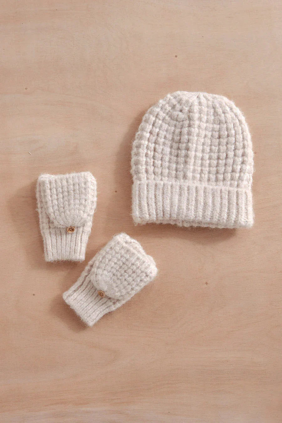 Wool Blend Waffle Knit Flip Mittens