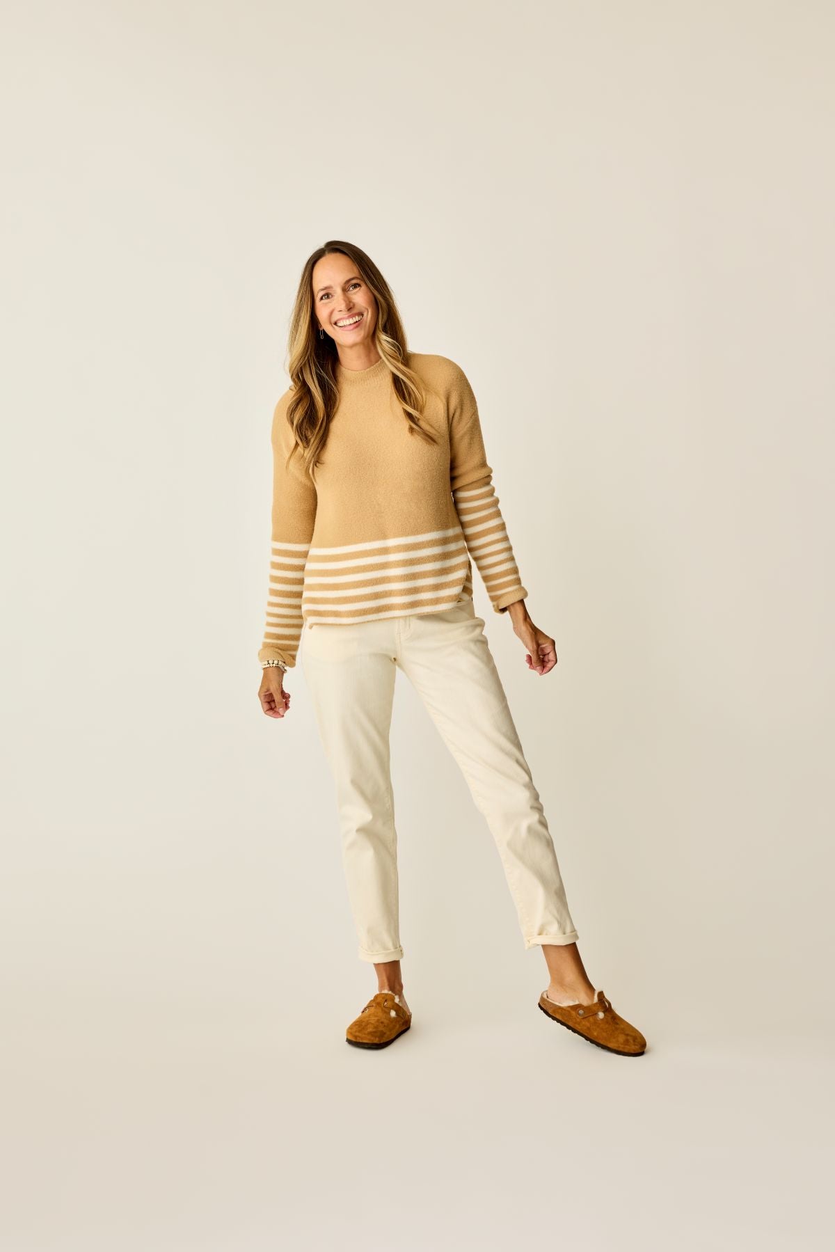 Olivia Plush Sweater: Camel Stripe