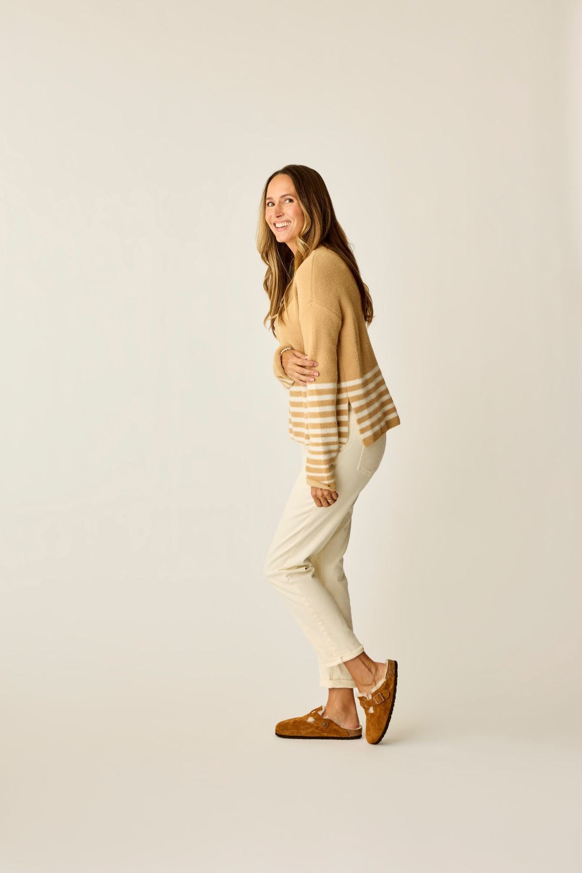 Olivia Plush Sweater: Camel Stripe