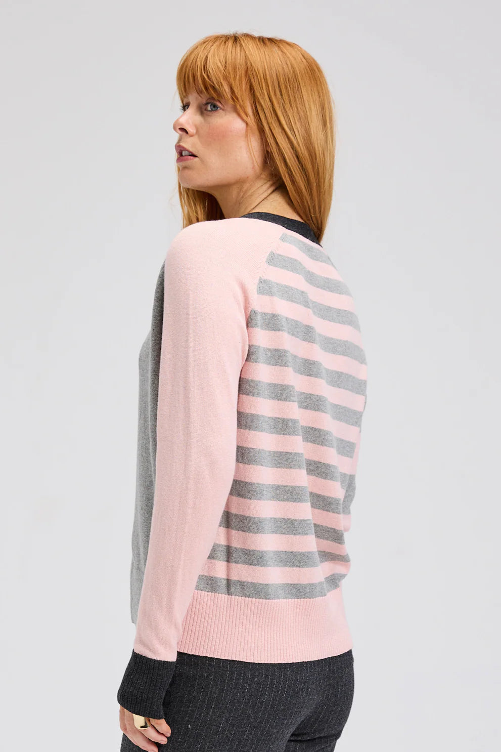 Z&P Split Cotton & Cashmere Cardi Sweater:Powder