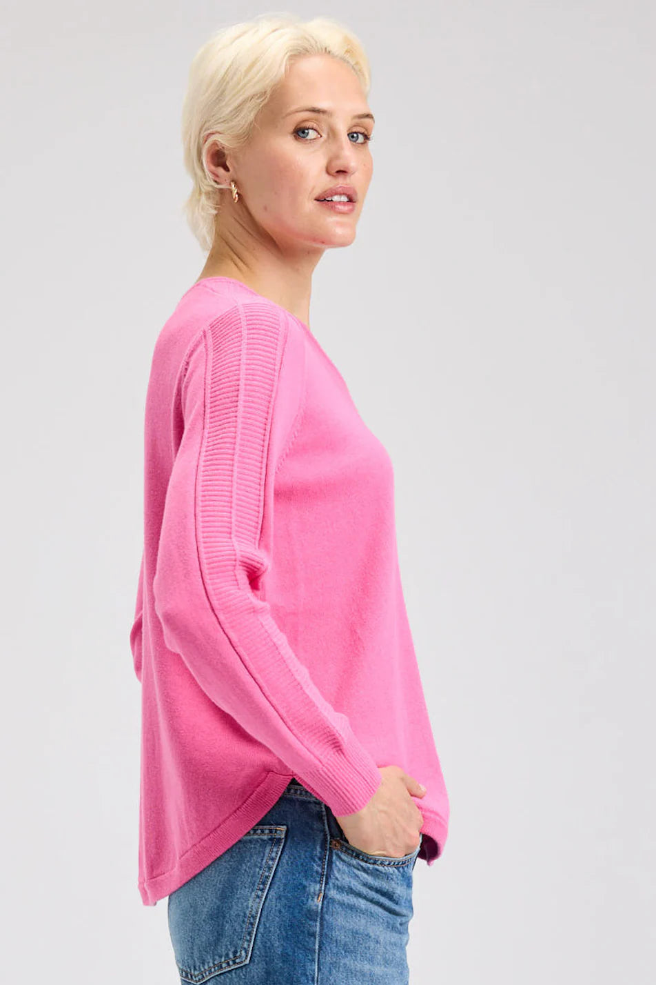Z&P Cotton and Cashmere Soft V-Neck Sweater: Pink