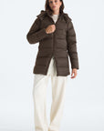 TNF W's Hydrenalite City Down Hooded Parka: Smokey Brown