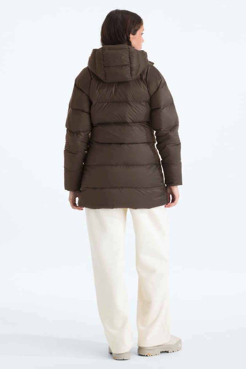 TNF W's Hydrenalite City Down Hooded Parka: Smokey Brown