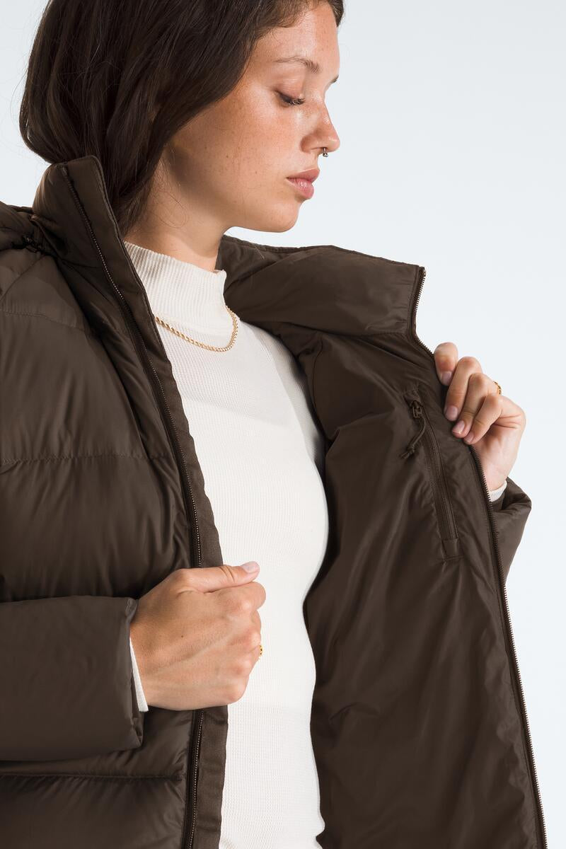 TNF W's Hydrenalite City Down Hooded Parka: Smokey Brown