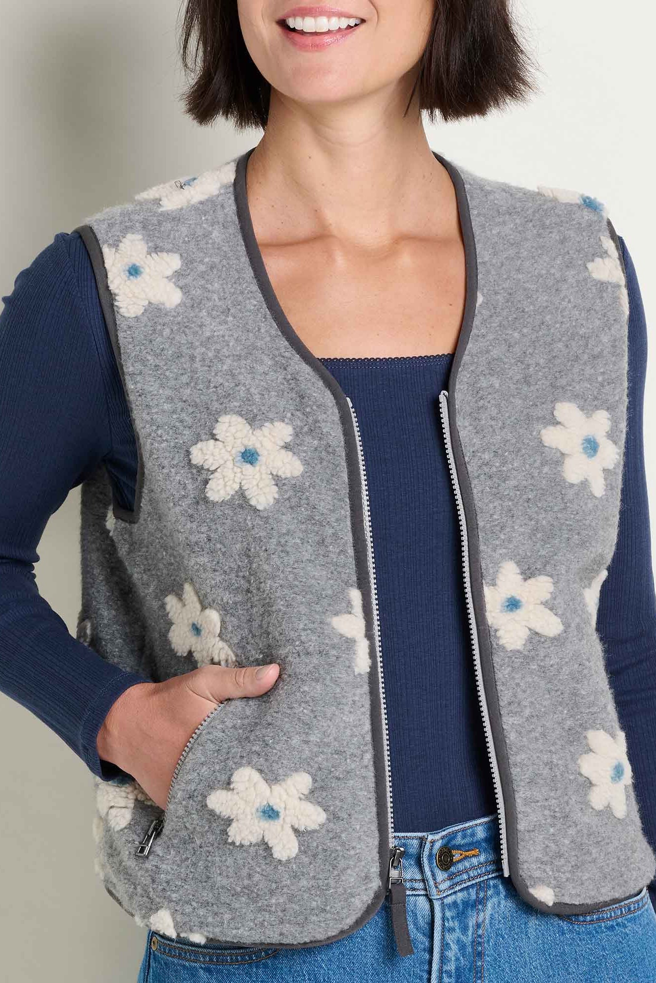 Sespe Sherpa Vest- Heather Grey Pattern