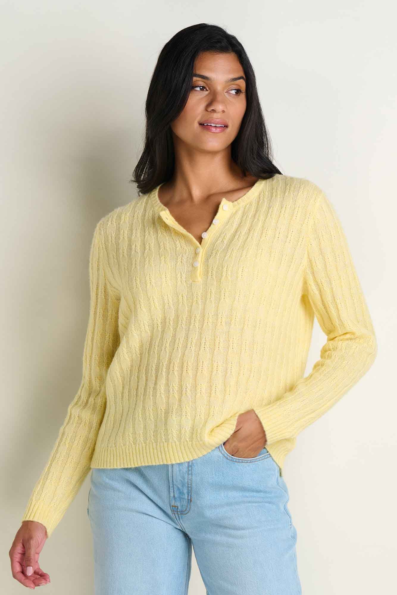 Cloudcover Super Soft Henley Pullover Sweater- Chamomile