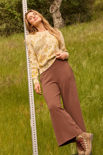 Chaka Textured Wide Leg Pant: Chestnut