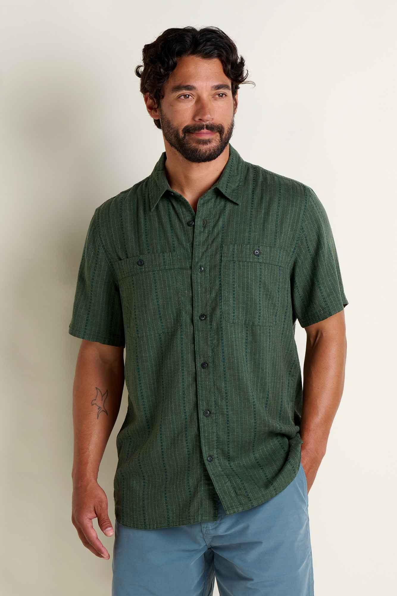 Taj M's Hemp Short Sleeve Shirt: Cilantro