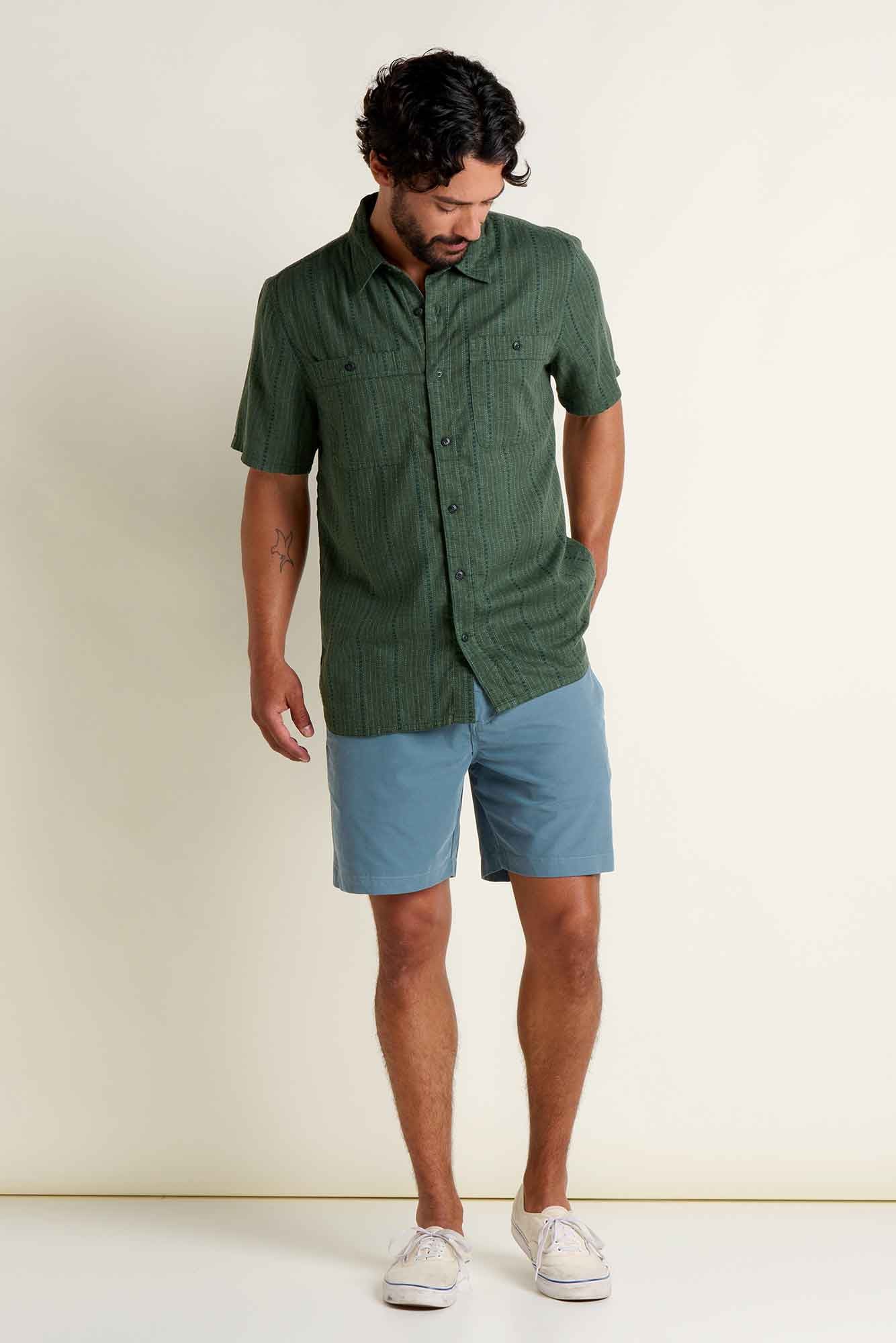 Taj M's Hemp Short Sleeve Shirt: Cilantro