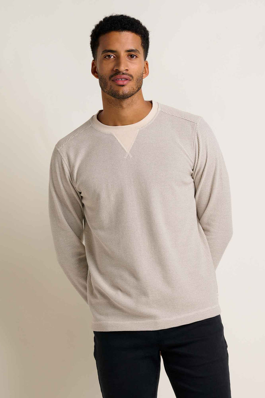 Framer Men's Long Sleeve Waffle Crew Neck: Heather Grey