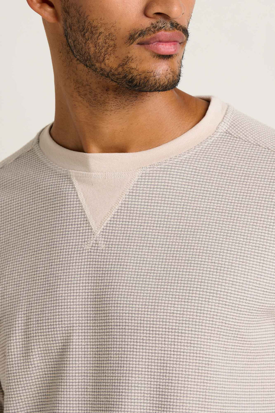 Framer Men's Long Sleeve Waffle Crew Neck: Heather Grey