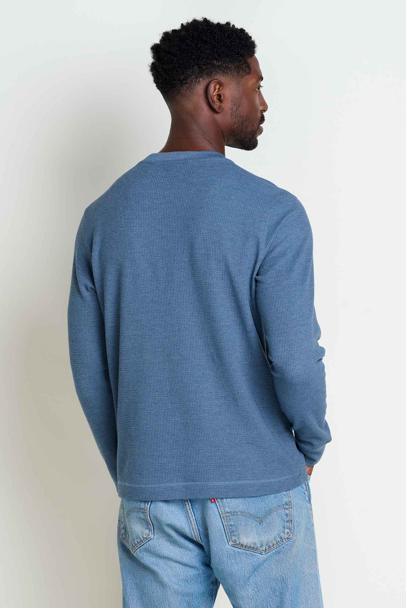 Framer Men's Long Sleeve Waffle Crew Neck: Pacific Blue