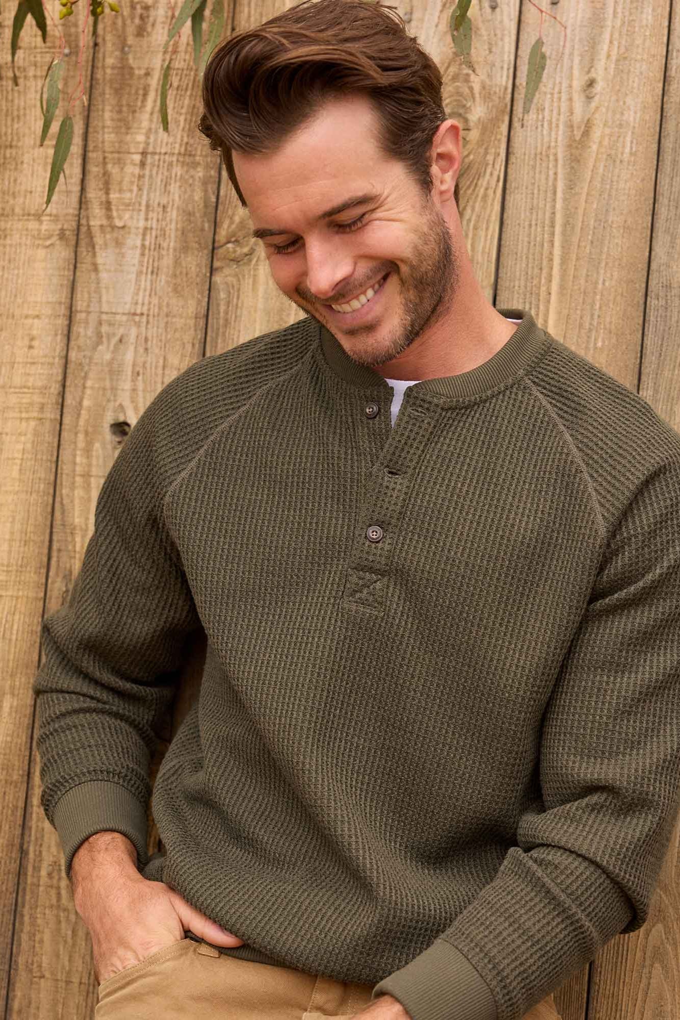 Bitterroot Long Sleeve Henley Shirt: Olive